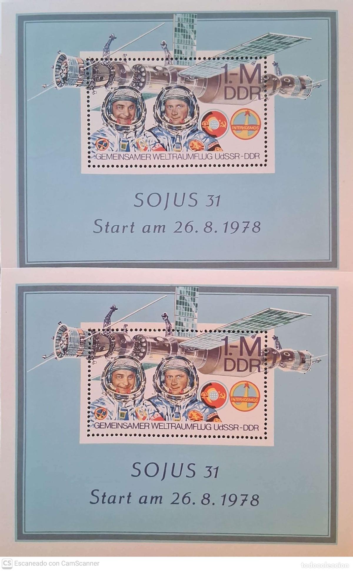 Sellos: LIQUIDACI&Oacute;N. 2 HB 50 Alemania Oriental. Cooperaci&oacute;n espacial URSS-DDR: Cosmonautas. 1978 Sellos nuev