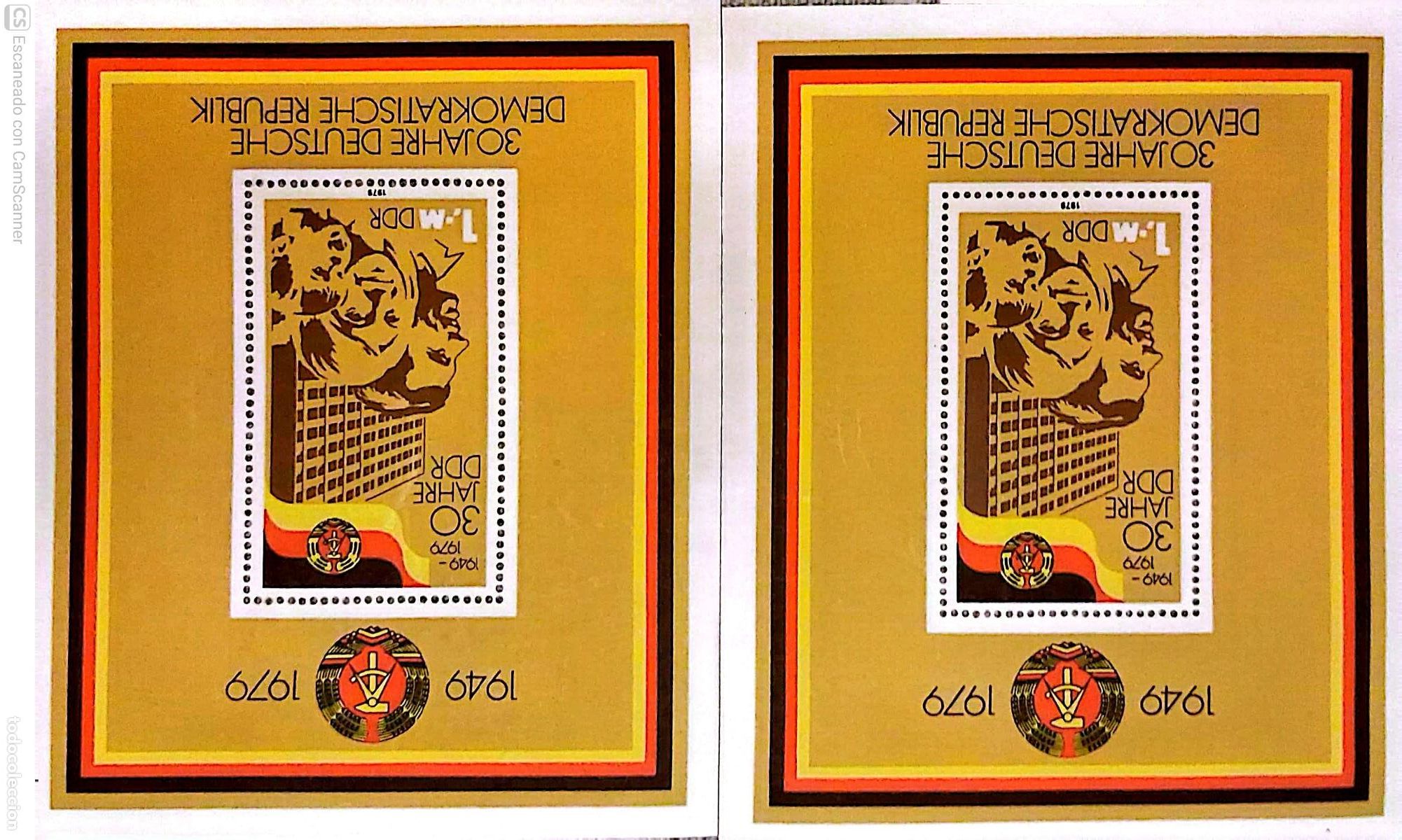 Sellos: LIQUIDACI&Oacute;N. 2 HB 54 Alemania Oriental. Aniversario de la Rep&uacute;blica: La familia. 1979 Sellos nuevos