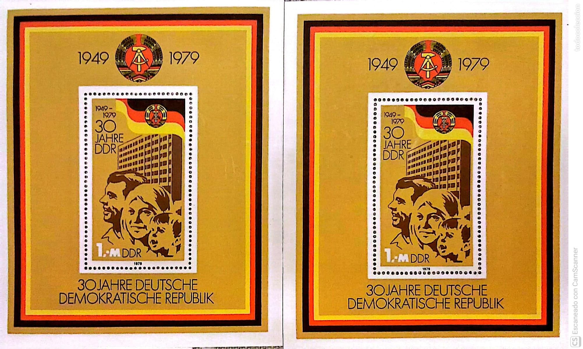 Sellos: LIQUIDACI&Oacute;N. 2 HB 54 Alemania Oriental. Aniversario de la Rep&uacute;blica: La familia. 1979 Sellos nuevos