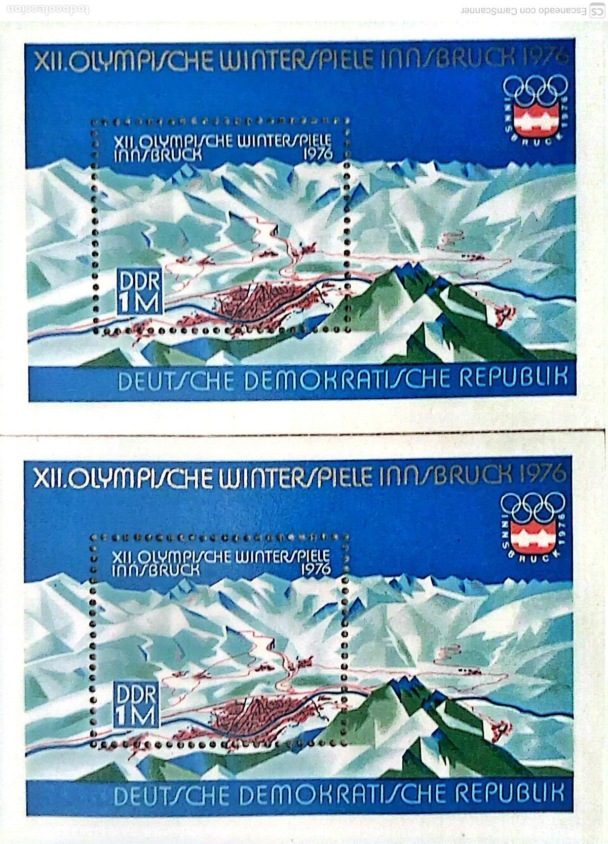 Sellos: LIQUIDACI&Oacute;N. 2 HB 38 Alemania Oriental. Juegos ol&iacute;mpicos de invierno en Innsbruck: Vista. 1975. Sel