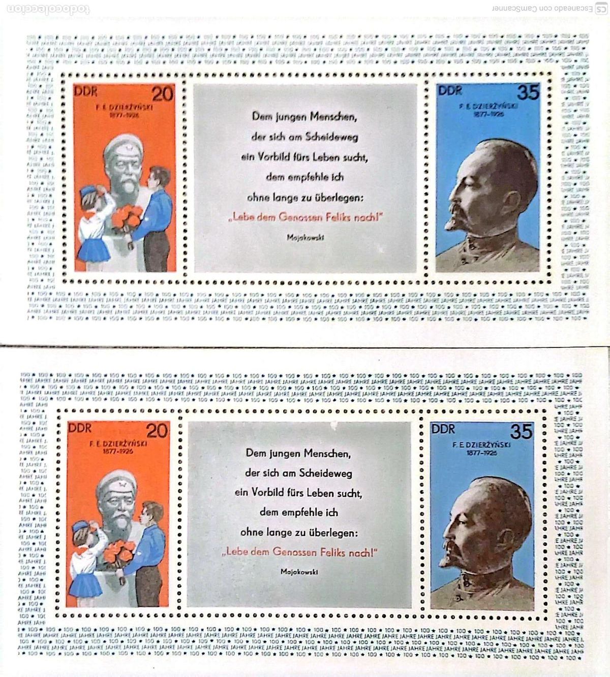 Sellos: LIQUIDACI&Oacute;N. 2 HB 46 Alemania Oriental. C3entenario nacimiento de Dzierzynski, pol&iacute;tico polaco. 1977