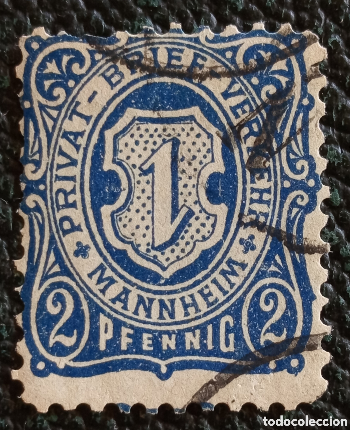 Sellos: Sello Alemania Local Mannheim 2 Pf Azul Usado (1886) Cat&aacute;logo Michel Priv. 2