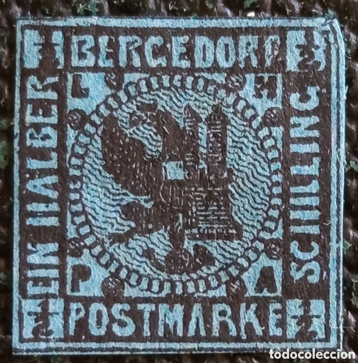 Sellos: Bergedorf 1861 1/2 Schilling negro/azul Michel N&ordm;1 Altdeutschland raro
