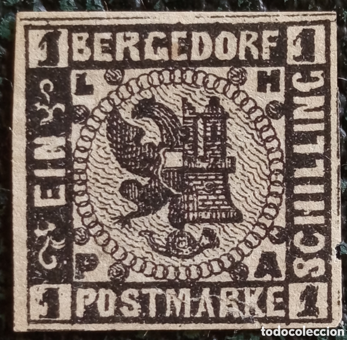 Sellos: Bergedorf 1861 1 Schilling negro/blanco Michel N&ordm;2 Altdeutschland raro