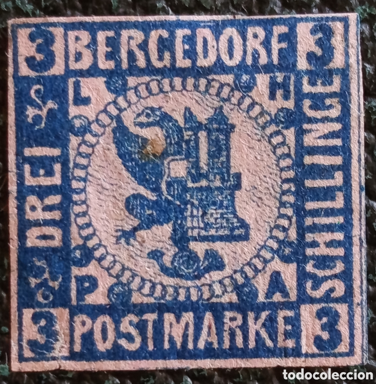 Sellos: Bergedorf 1861 3 Schilling azul/rosa Michel N&ordm;4 Altdeutschland raro