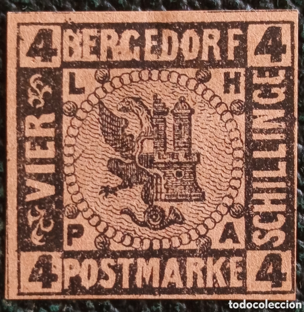 Sellos: Bergedorf 1861 4 Schilling negro/salm&oacute;n Michel N&ordm;5