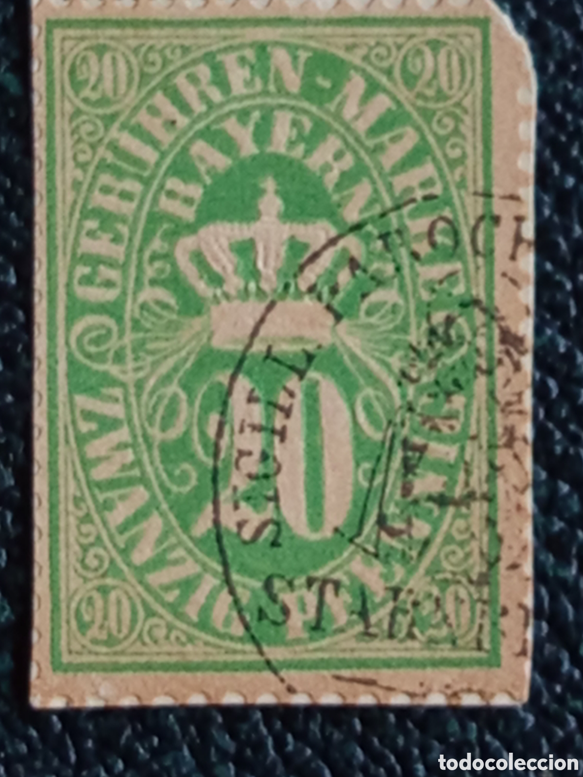 Sellos: Baviera 1908 - Timbre Fiscal Geb&uuml;hren-Marke 20 Pfennig Verde (Michel 24 / Erler 24)
