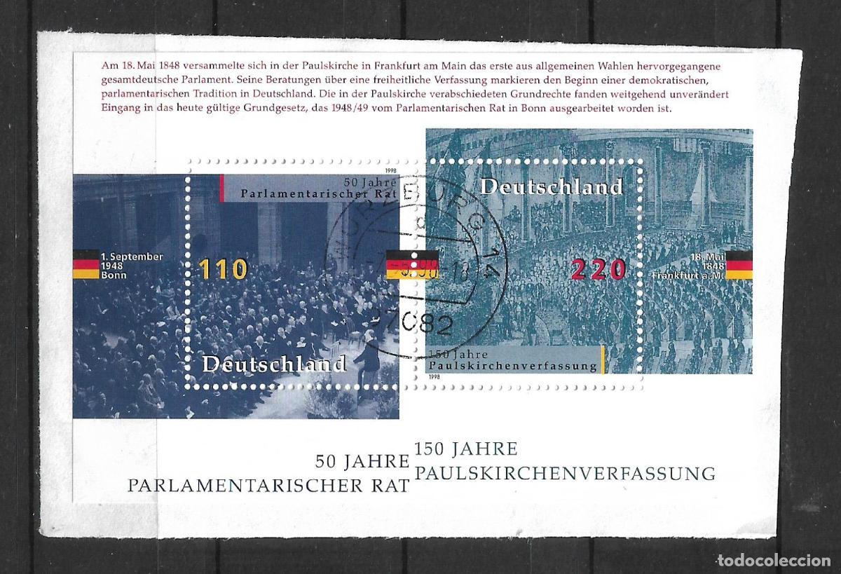 Sellos: alemania 1998 michel hoja bloque 43 usado 6.50&euro;- 24/6
