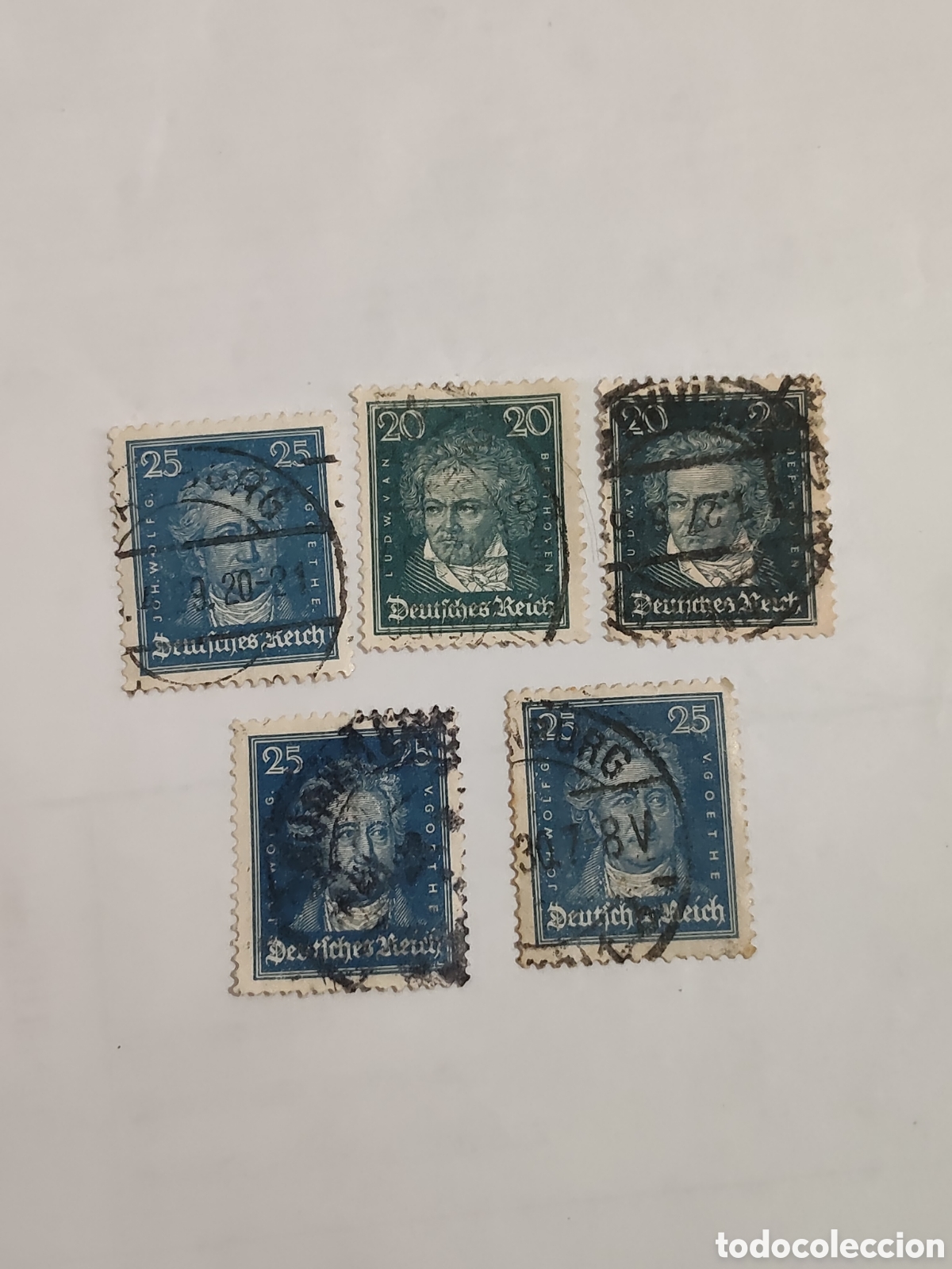 Sellos: 5 sellos alemanes Deutches Reich Beethoven 1926 usado