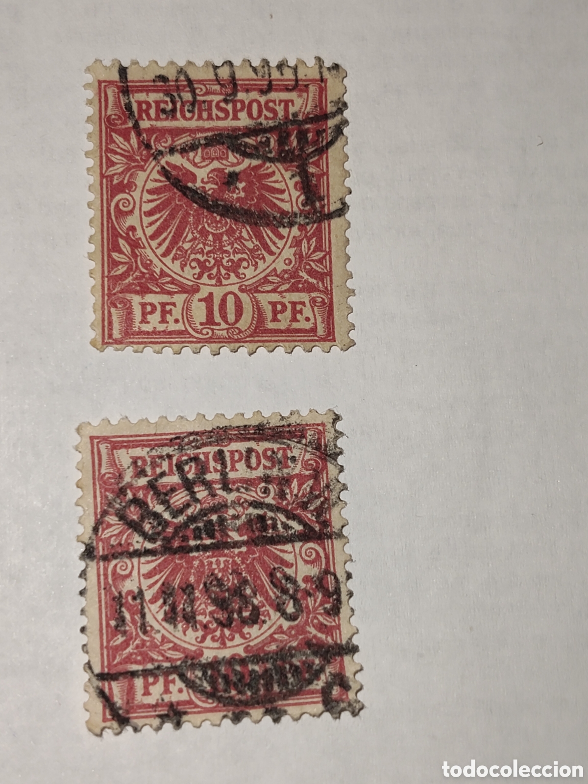 Sellos: 2 Sellos alemanes Reichpost cifras y escudo imperial 1889-1900 usados