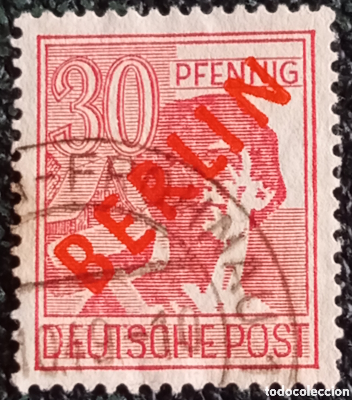 Sellos: Sello Alemania Berl&iacute;n 1949 Edificios 30pf Rojo Usado Scott #9N27