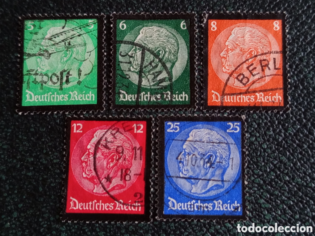 Sellos: Alemania 1934 Lote 5 Sellos Hindenburg Marco de Luto Usados