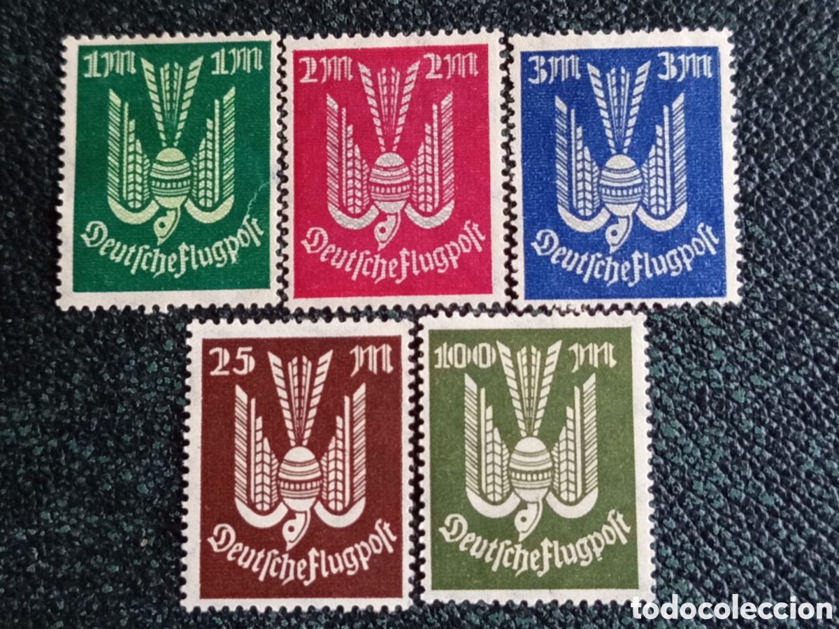 Sellos: Lote 5 Sellos Alemania 1922 Correo A&eacute;reo Paloma Estilizada MH Scott #C20/C24