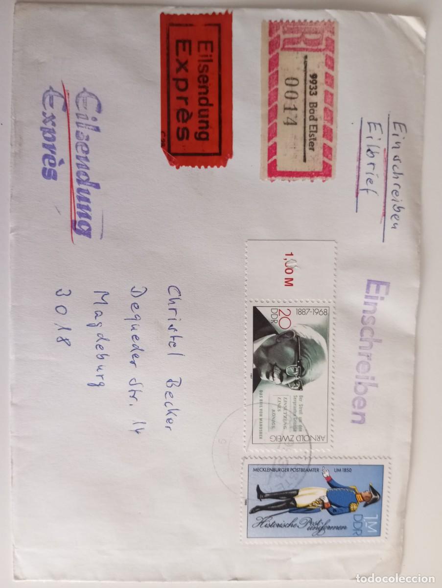 Sellos: ALEMANIA, RDA 1987, CERTIFICADO DE BAD WLSTE, CORREO URGENTE