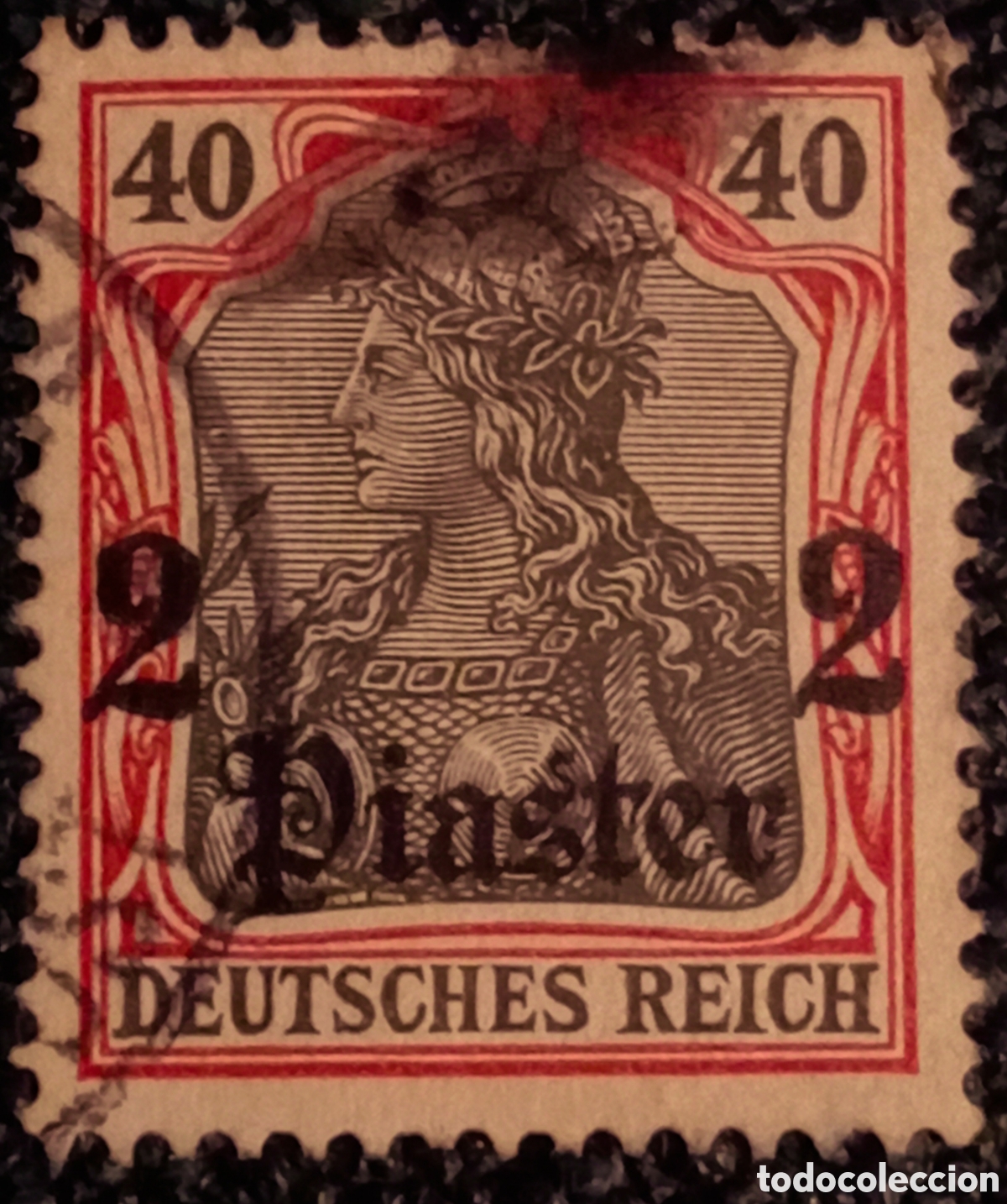 Sellos: Sello Alemania Levante 1905 Germania 2 Piaster sobre 40 Pf Michel 41 Usado