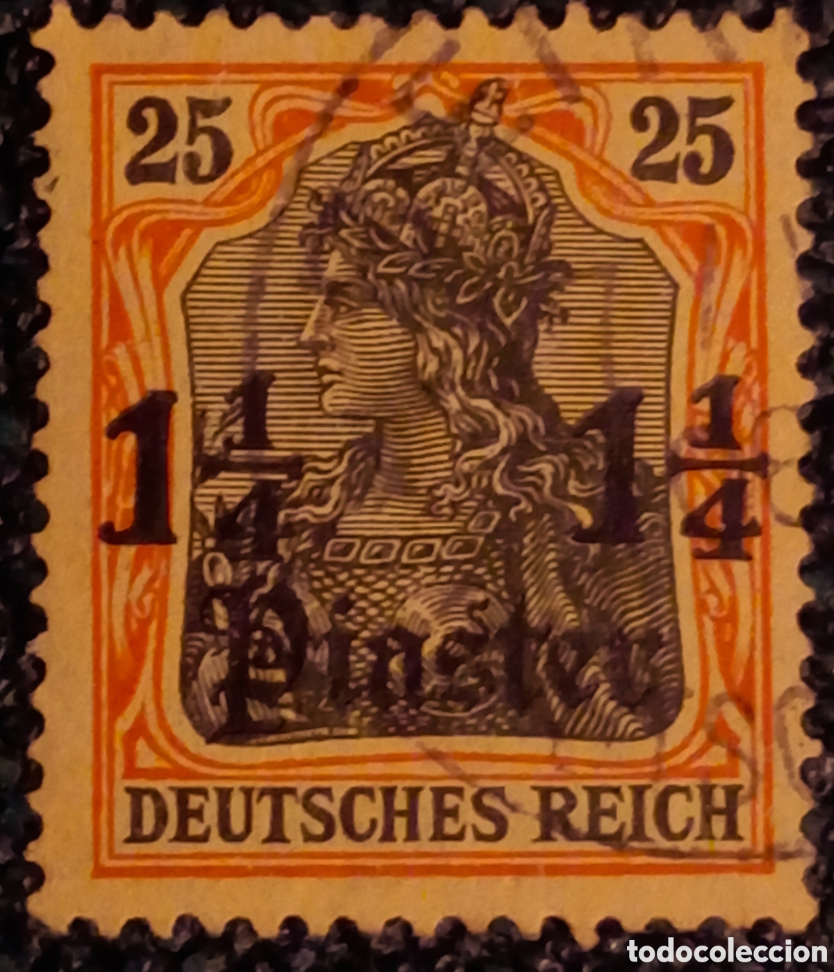 Sellos: Sello Alemania Levante 1905 Germania 1 ,1/4 Piaster sobre 25 Pf Michel 39 Usado