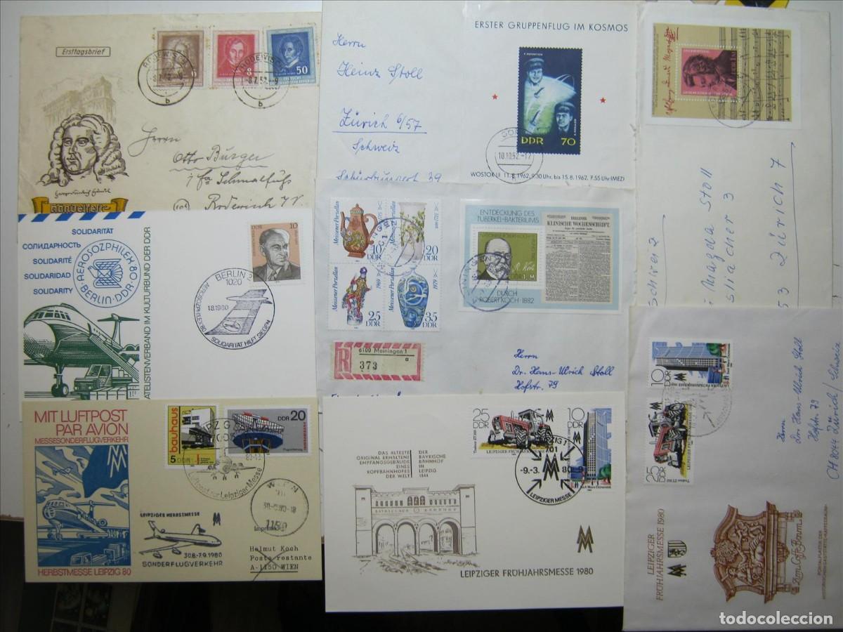 Sellos: DDR ALEMANIA ORIENTAL LOTE DE 45 CARTAS CON BLOQUES, FDC SPD, ENTEROS, BIEN!!!
