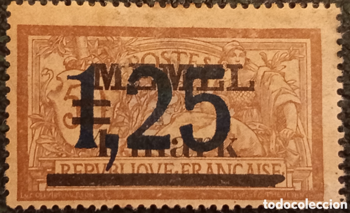 Sellos: Memel 1922 Sello Merson Francia 1,25m sobre 50c Nuevo MH Marquilla YS Michel 91