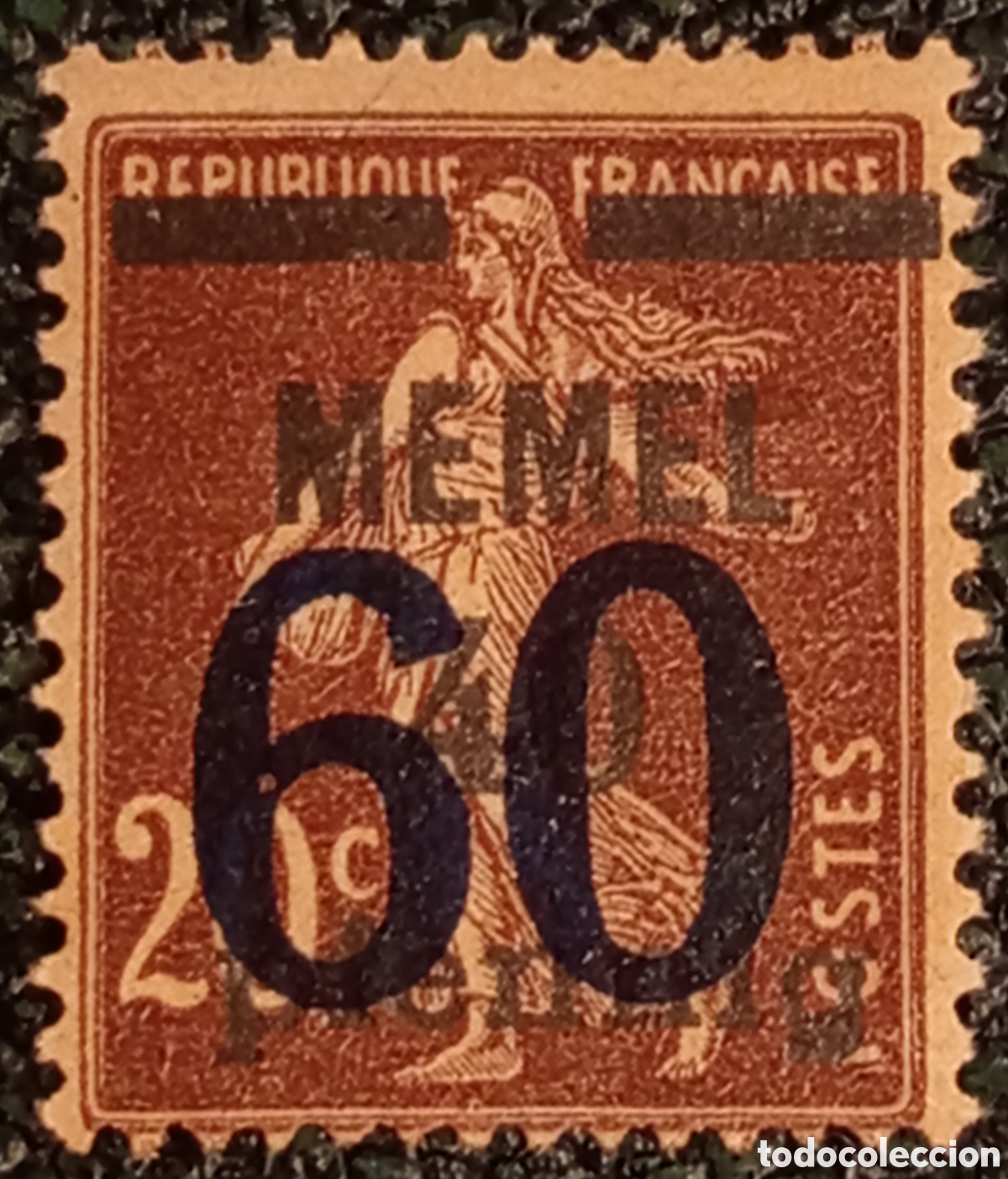 Sellos: Memel 1921 Sello Merson Francia 60c sobre 20c Nuevo MH Marquilla YS Michel 34