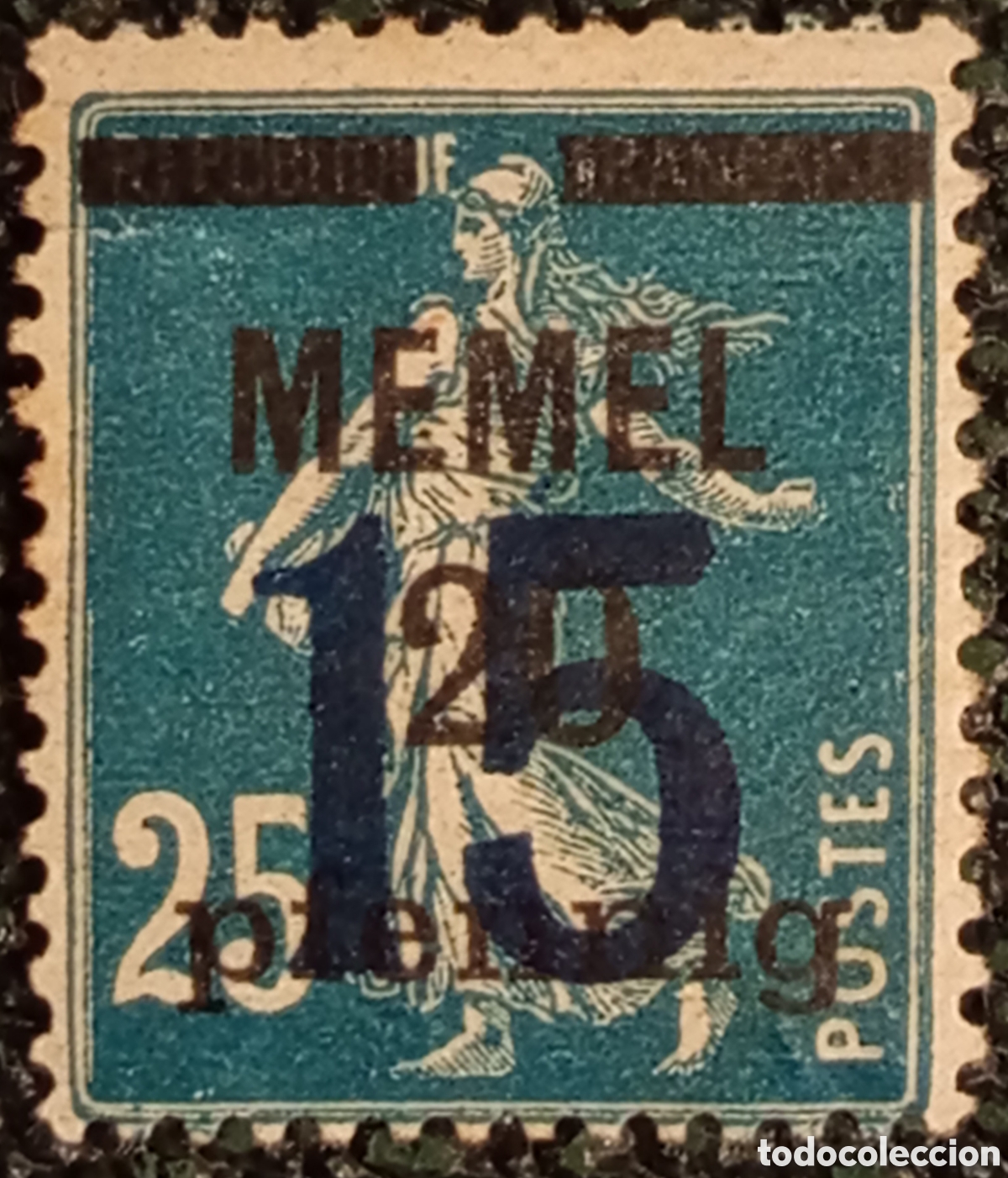 Sellos: Memel 1922 Sello Sembradora Francia 1,25m s/ 25c Nuevo MH Marquilla YS Michel 89