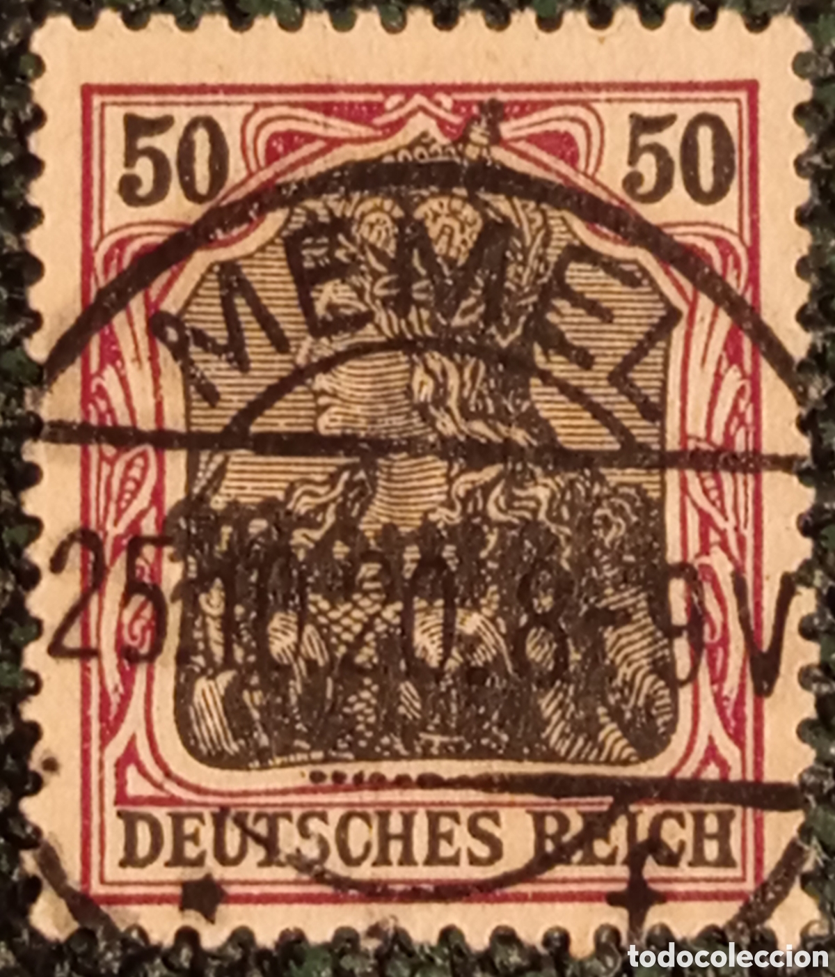 Sellos: Sello Memel Germania 50 Pf Usado 1920 - Cat&aacute;logo Michel 7 X - Marquilla SY
