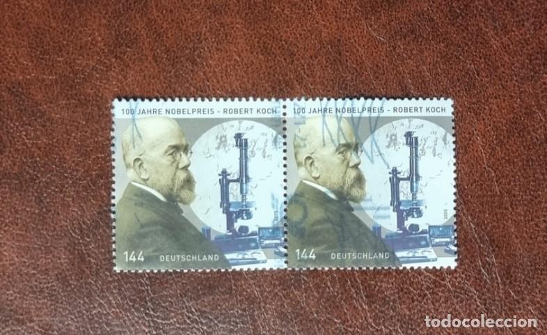 Francobolli: 2 SELLOS USADOS ALEMANIA 2005 ROBERT KOCH, PREMIO NOBEL DE MEDICINA EN 1905