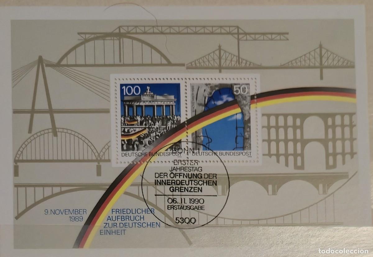 Francobolli: hoja bloque Matasellada - Alemania 1990 - primer aniversario de la apertura de la frontera alemana