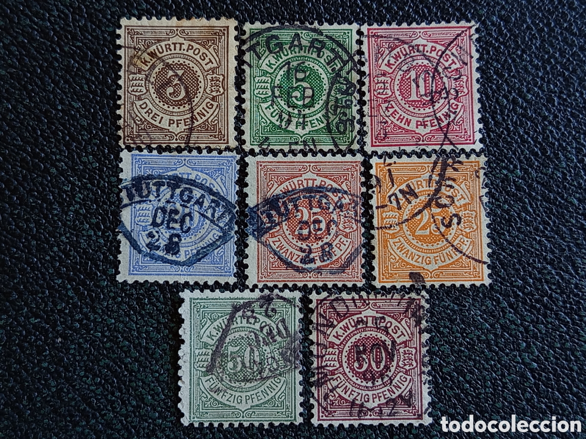 Sellos: Lote Wurtemberg 1875 - Raro Matasellos El&iacute;ptico Stuttgart en 20, 25 y 50 Pf