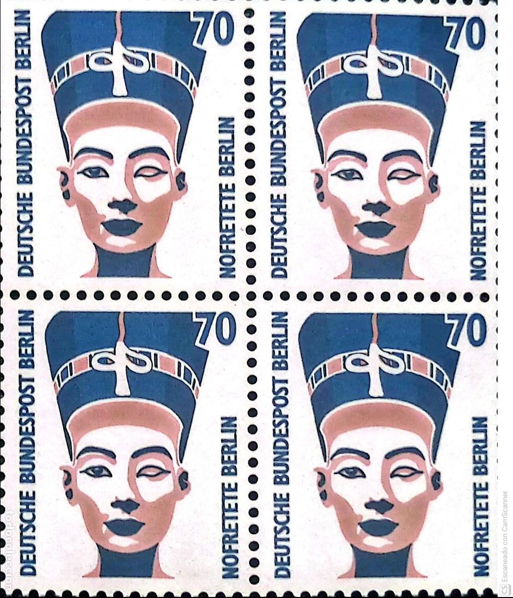 Sellos: Berl&iacute;n. 775 Curiosidades: Cabeza de Nefertiti, en bloque de cuatro. 1988. ﻿Sellos nuevos y numerac