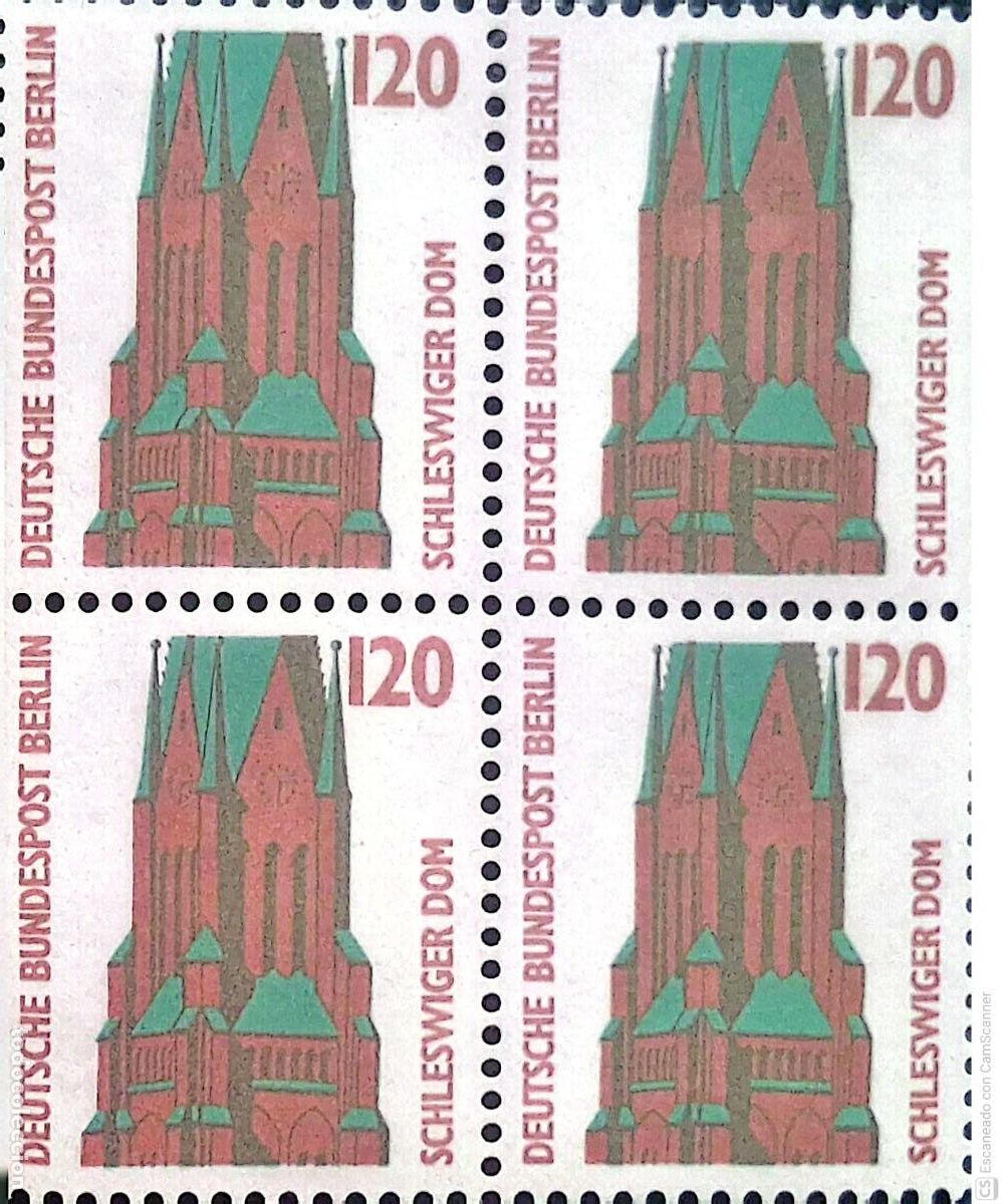 Sellos: Berl&iacute;n. 776 Curiosidades: Catedral de San Pedro de Schleswig, en bloque de cuatro. 1988. Sellos nuev