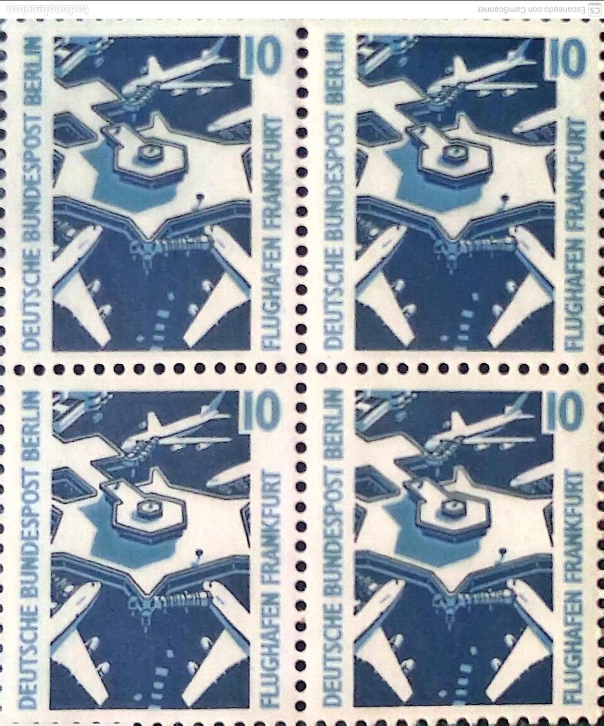 Sellos: Berl&iacute;n. 759 Curiosidades: Aeropuerto de Frankfurt, en bloque de cuatro. 1988. Sellos nuevos y nume