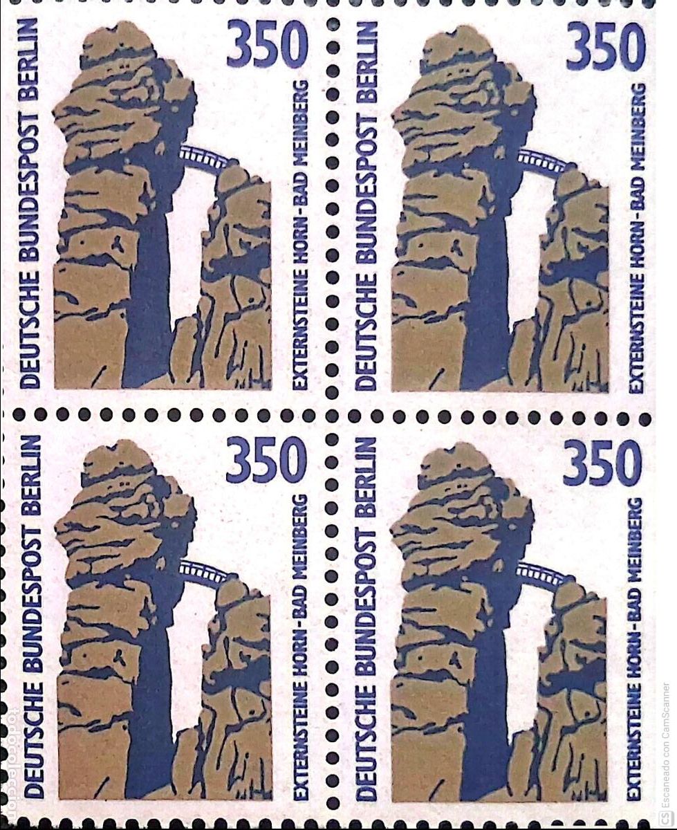 Sellos: Berl&iacute;n. 796 Curiosidades: La rocade Horn-Bad Meinberg, en bloque de cuatro. 1989. Sellos nuevos y