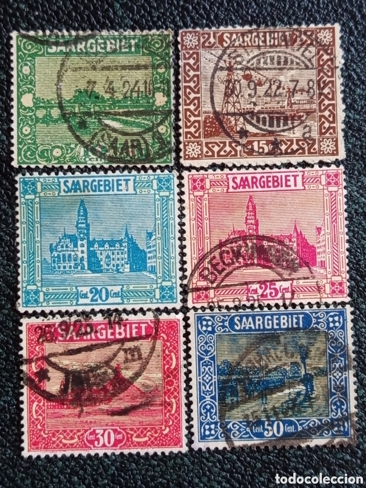 Sellos: Lote 6 Sellos Sarre 1921/22 Vistas y Paisajes Usados - Cat&aacute;logo Michel 53/65