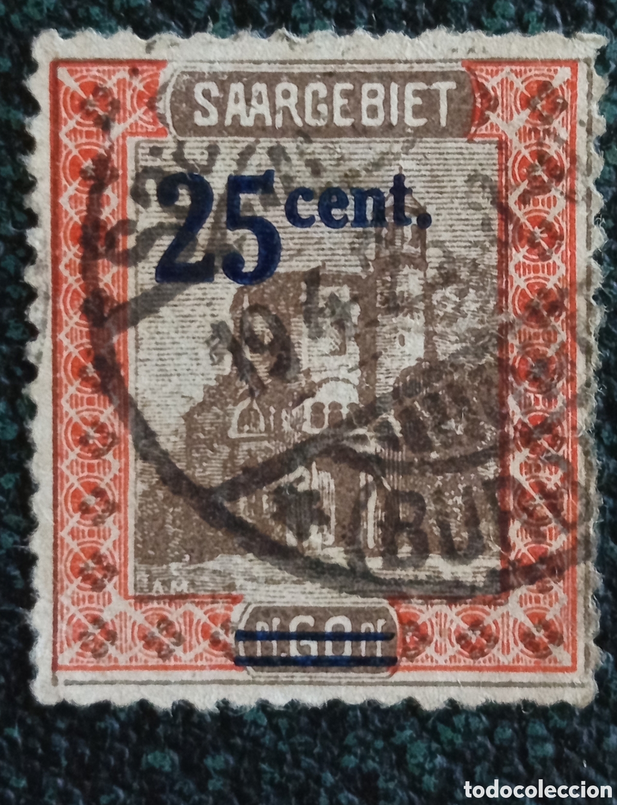 Sellos: Sello Sarre 1922 Torre Mettlach 25c en 20c Usado - Cat&aacute;logo Michel 79
