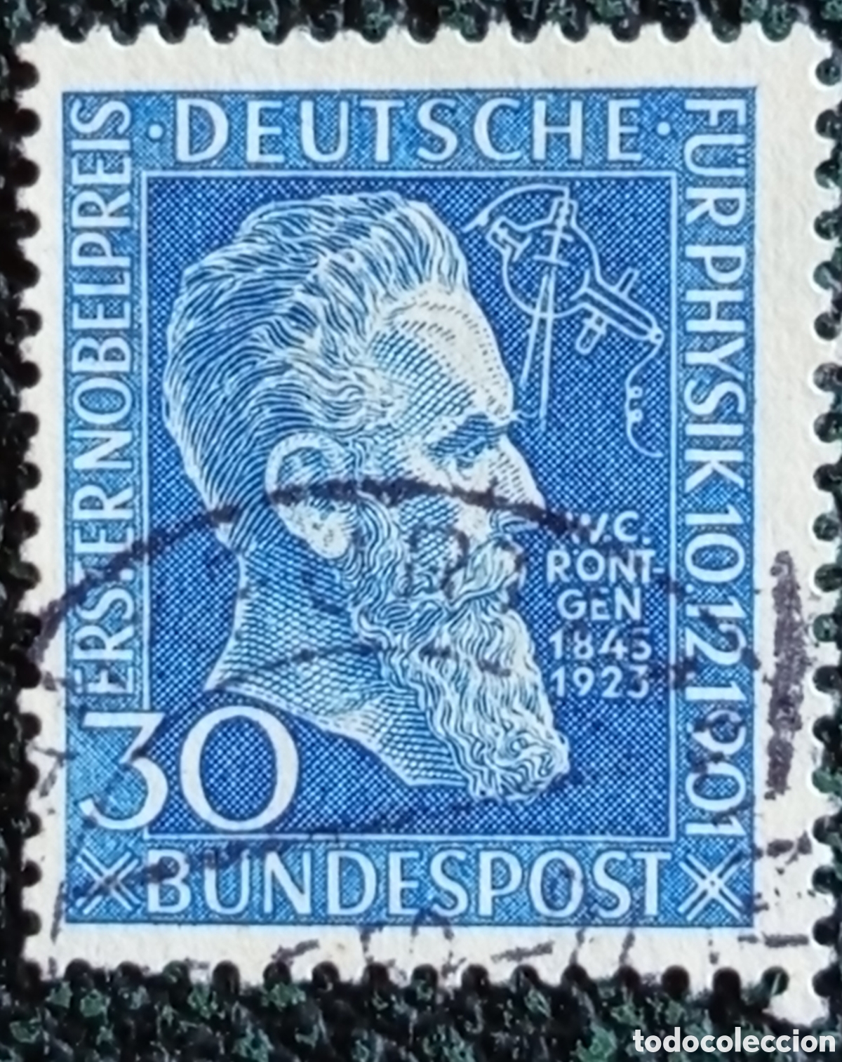 Sellos: Sello Alemania RFA 1951 50 Aniv Premio Nobel R&ouml;ntgen 30 Pf Usado - Michel 147