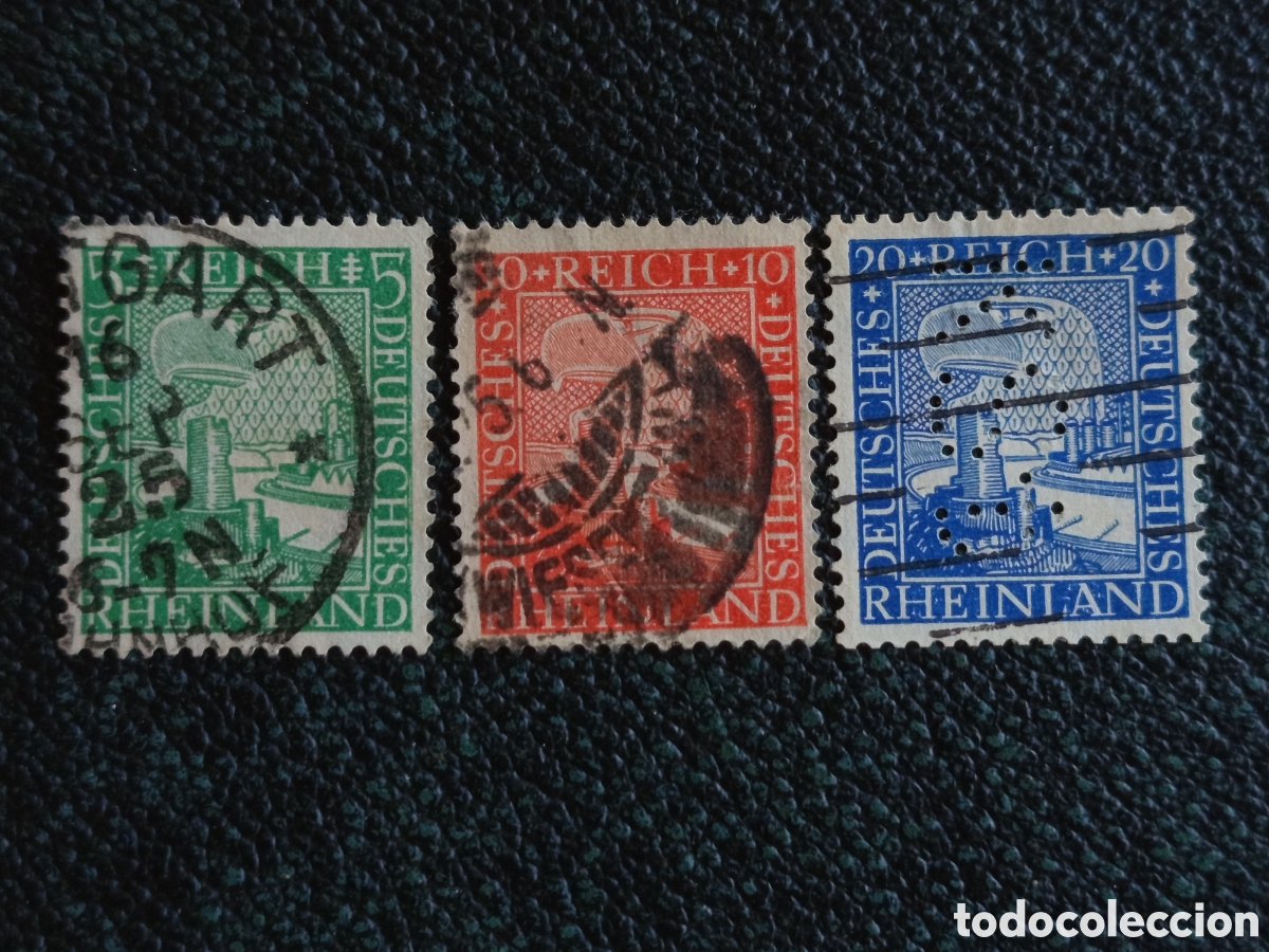 Sellos: Serie 3 Sellos Alemania 1925 Milenario de Renania Usados - Michel 372 al 374