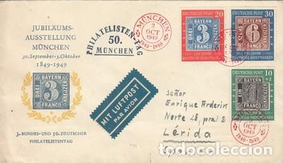 Briefmarken: ALEMANIA OCCIDENTAL. 2A/2C en sobre con mat. rojo, circulado a LLEIDA.