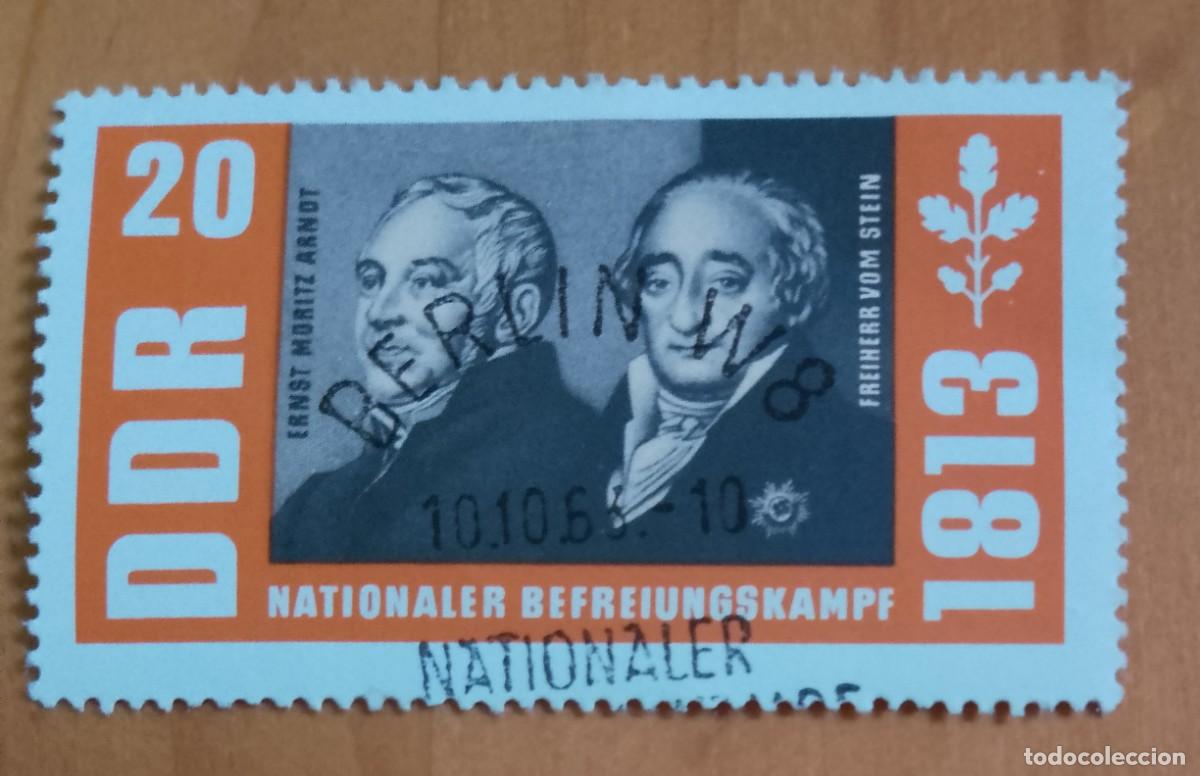 Sellos: ALEMANIA, DDR - V/F 20 - ERNST Y FREIHERR VOM STEIN - CON MATASELLOS INFORMATIVO:Y CON GOMA.