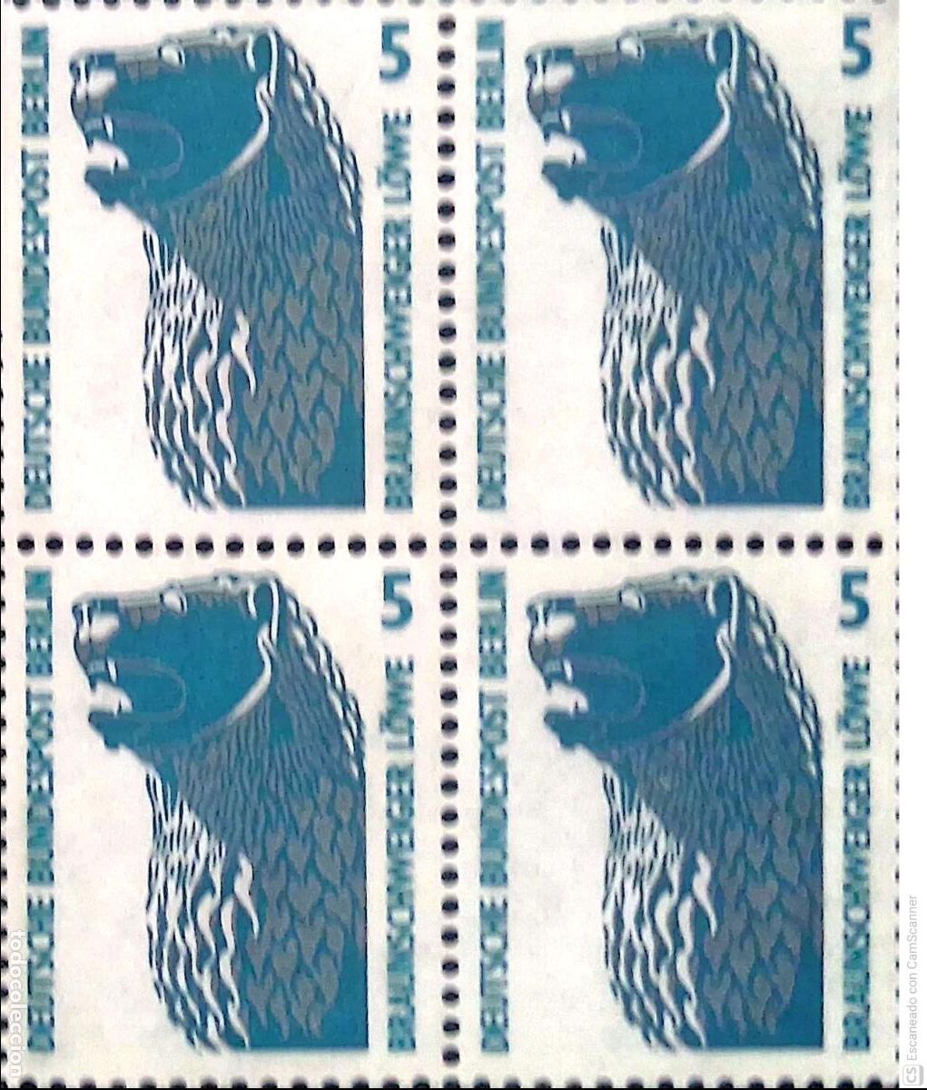 Sellos: Berl&iacute;n. 824 Curiosidades: Escultura de leones, en bloque de cuatro. 1990. Sellos nuevos y numeraci
