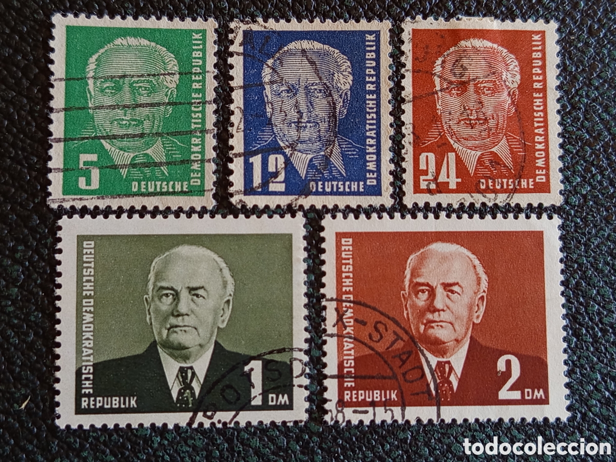 Sellos: DDR &ndash; Serie Presidente Wilhelm Pieck (1952) | Michel 322&ndash;326 (Marca de agua: Posthorn)