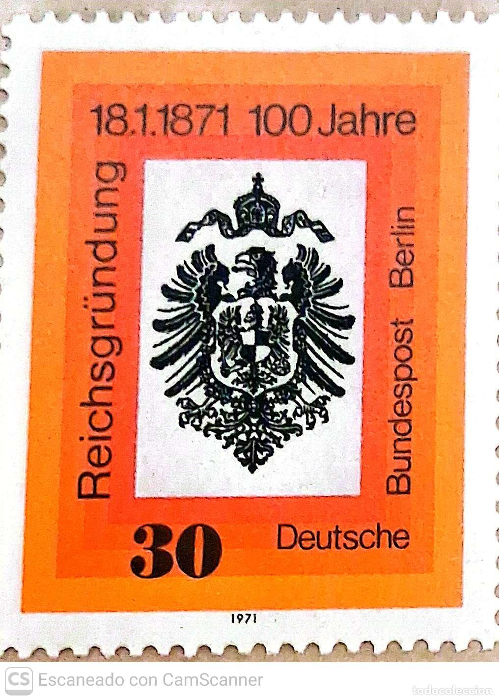 Sellos: Berl&iacute;n. 355 Centenario fundaci&oacute;n del Imperio Alem&aacute;n. 1971. Sellos nuevos y numeraci&oacute;n Yvert.