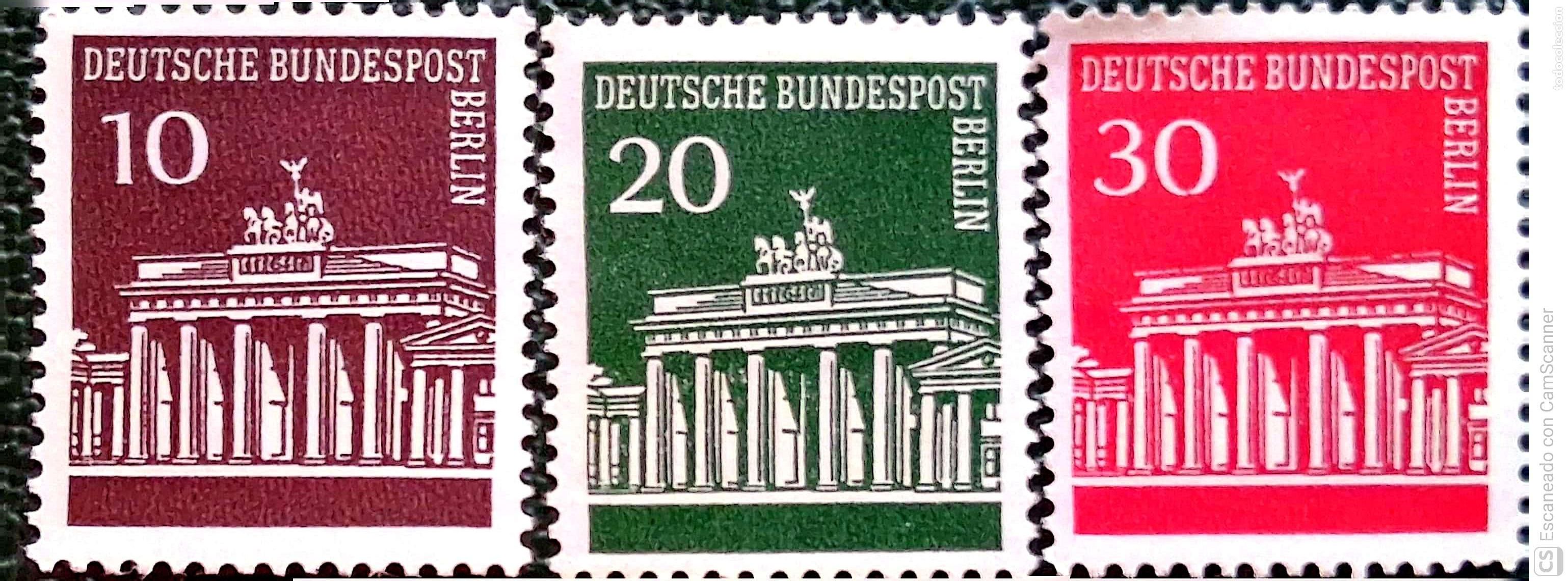Sellos: Berl&iacute;n. 257/59 Puerta de Brandeburgo, en Berl&iacute;n. 1966/67. Sellos nuevos y numeraci&oacute;n Yvert.