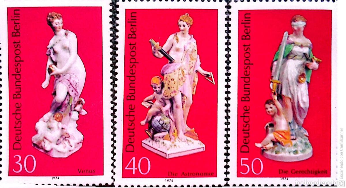 Sellos: Berl&iacute;n. 442/44 Porcelana de Berl&iacute;n: Venus, La Astronom&iacute;a y La Justicia. 1974. Sellos nuevos y nume