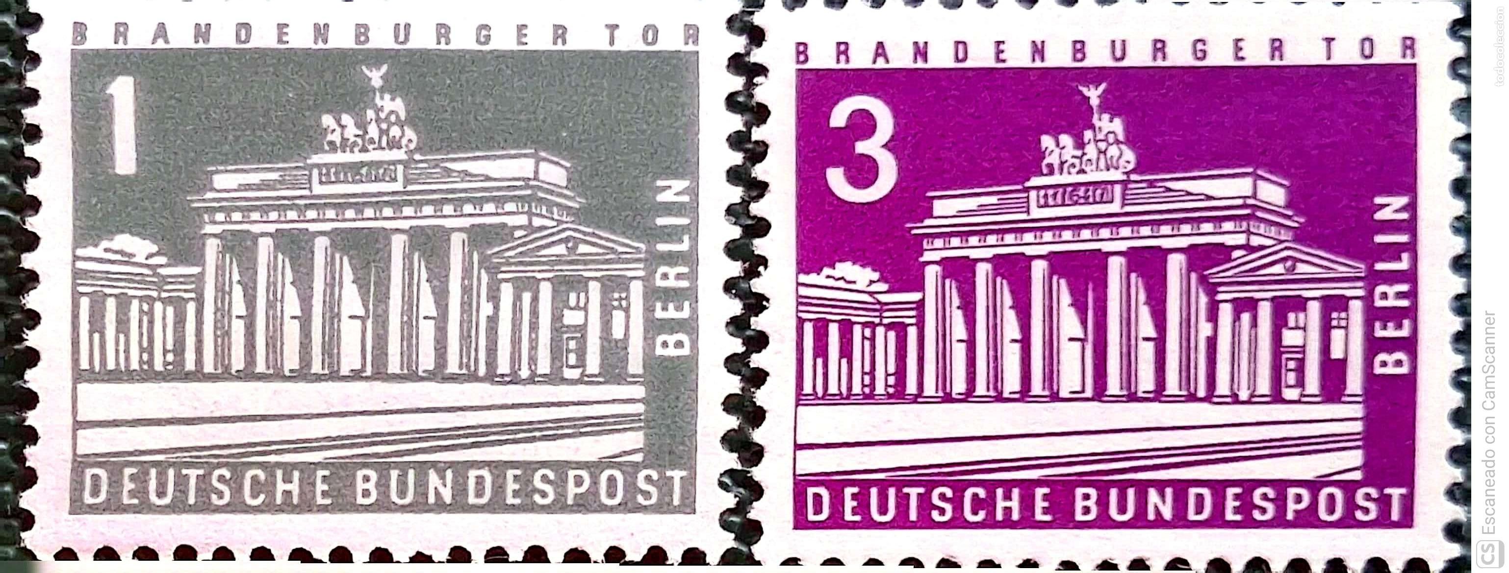 Sellos: Berl&iacute;n. 125/125A Monumento: Puerta de Brandeburgo. 1956/63. Sellos nuevos y numeraci&oacute;n Yvert.