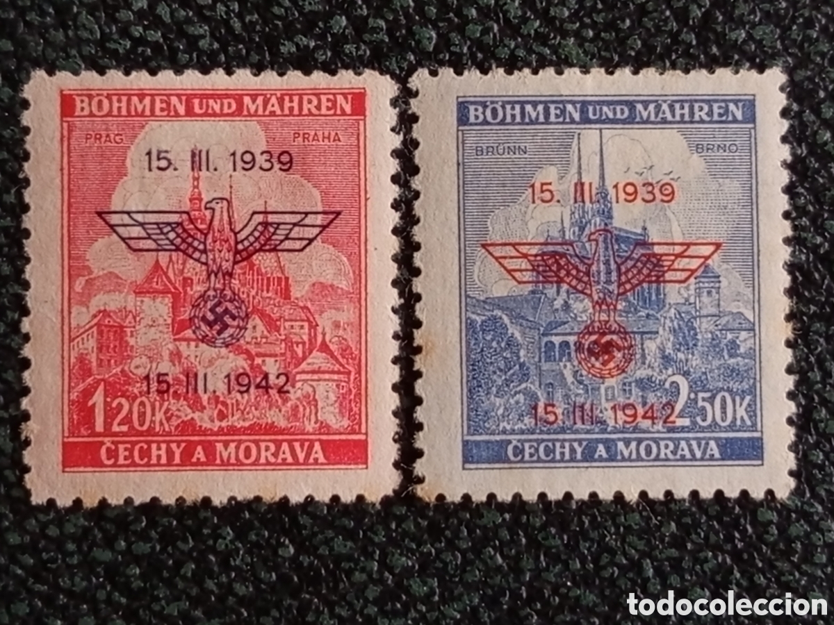 Sellos: Bohemia y Moravia 1942 Conmemorativos Yvert 89/90 Praga y Brno 2V MH