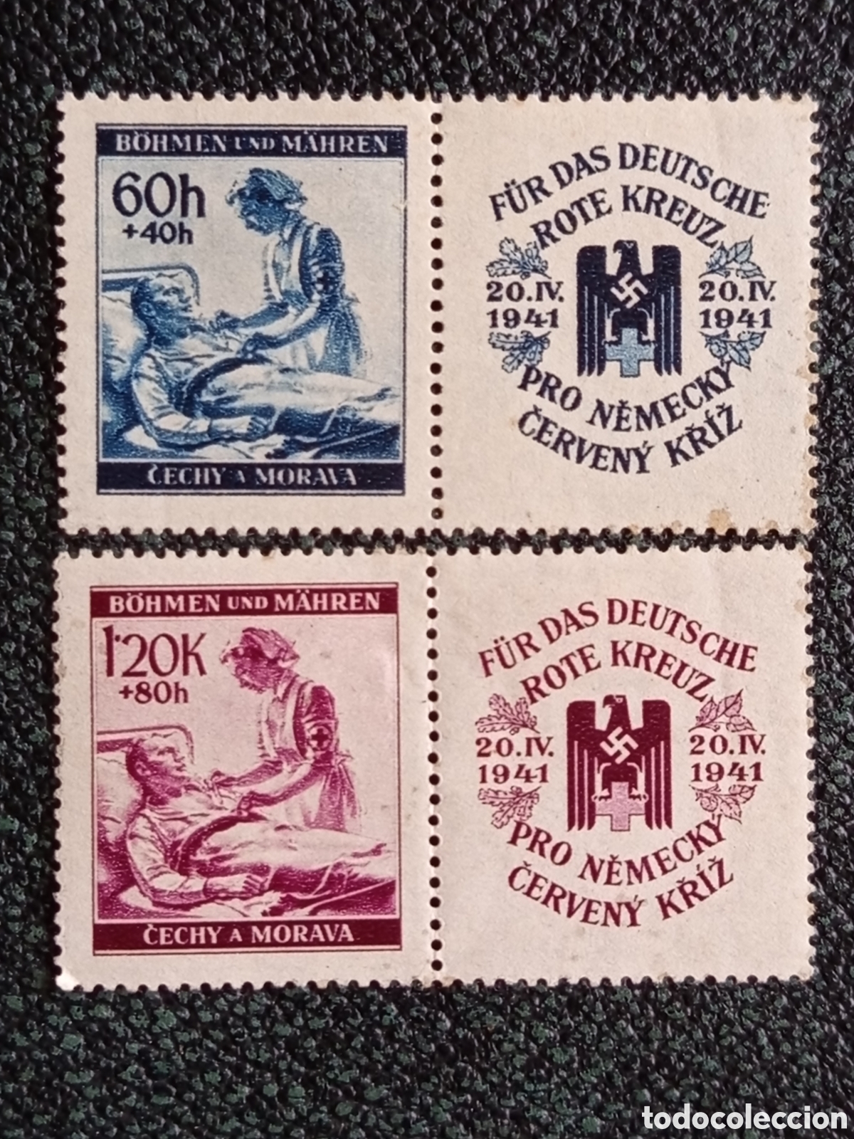 Sellos: Bohemia y Moravia 1941 Cruz Roja Parejas Vi&ntilde;eta Yvert 63/64 Enfermera 2V MH