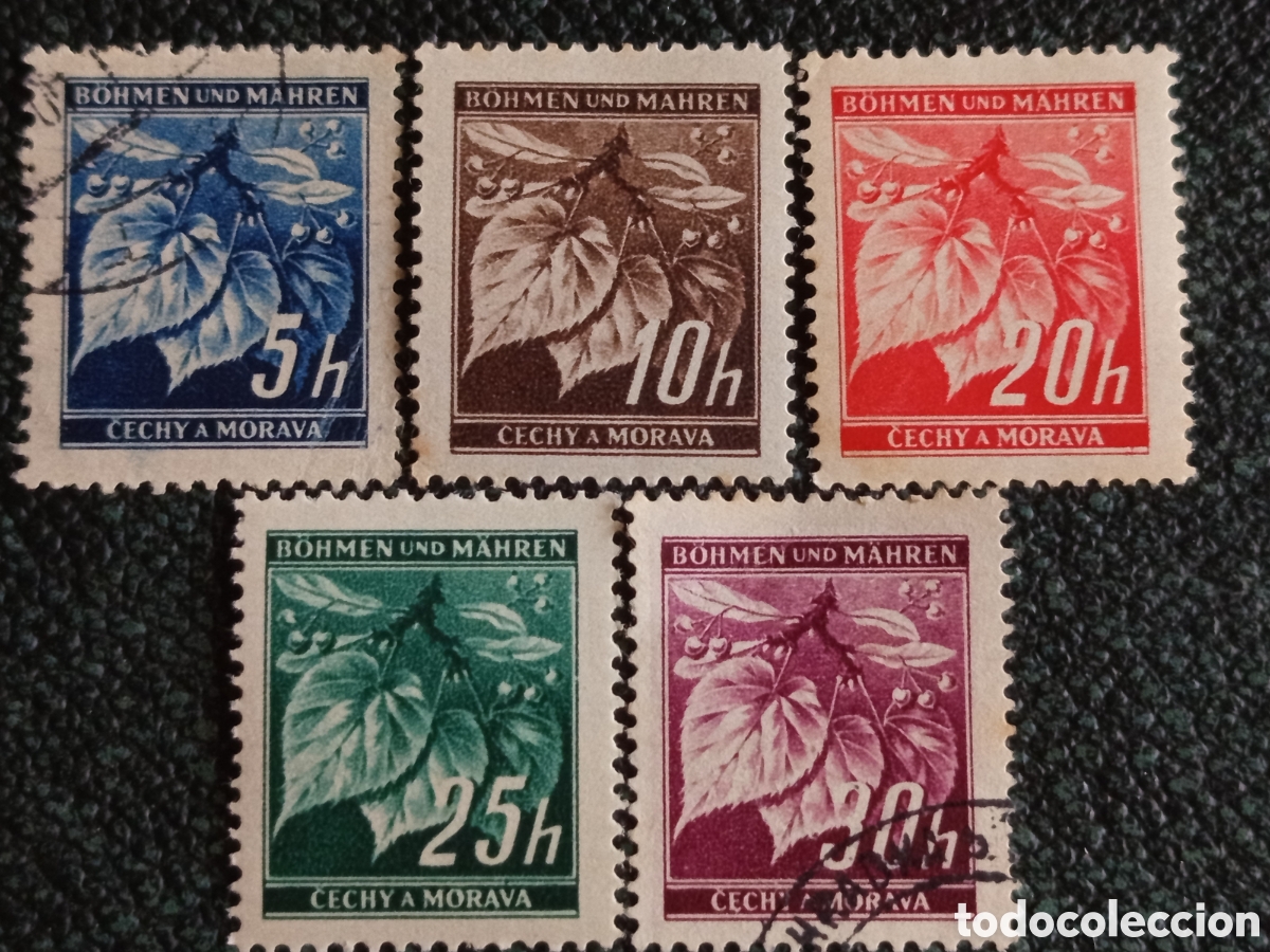 Sellos: Bohemia y Moravia 1939 Definitiva Yvert 23/27 Hojas Tilo 5V MH/Usad