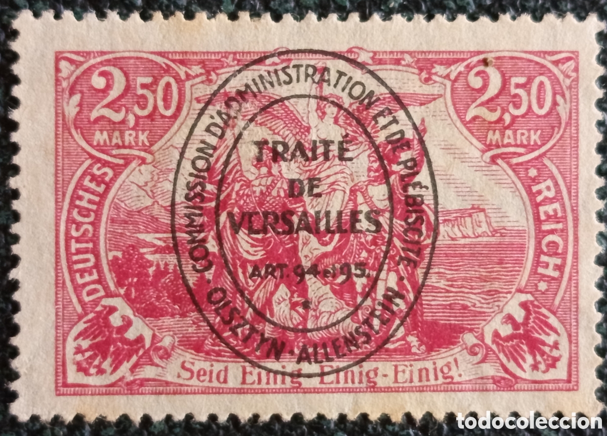 Sellos: Allenstein 1920 Plebiscito Trait&eacute; de Versailles Yvert 28 Sobrecarga 1V MH
