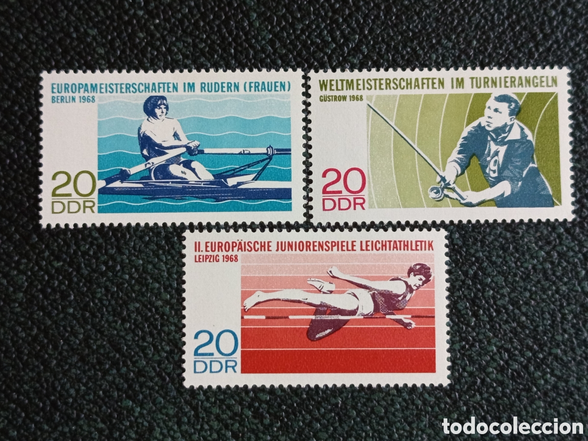 Sellos: Alemania Oriental DDR 1968 Deportes Campeonatos Yvert 1172/1174 3V MH