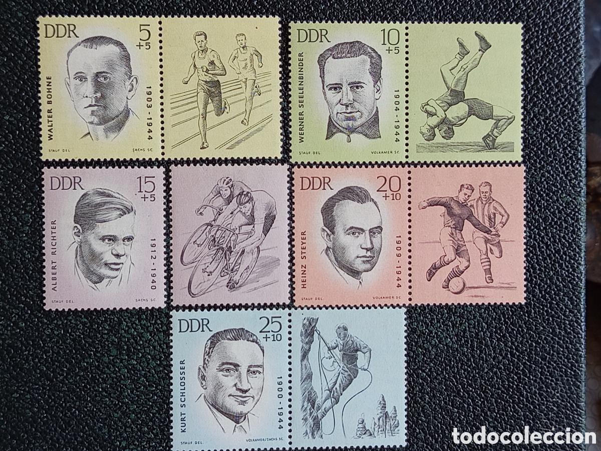 Sellos: Alemania Oriental DDR 1963 Deportistas Antifascistas Yvert 729/733 Serie MH